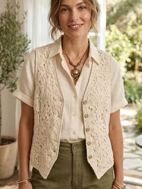 Vtg 1994 St Michael Marks & Spencer Cream Lace Vest - UK 10 /US 6 - True 90s